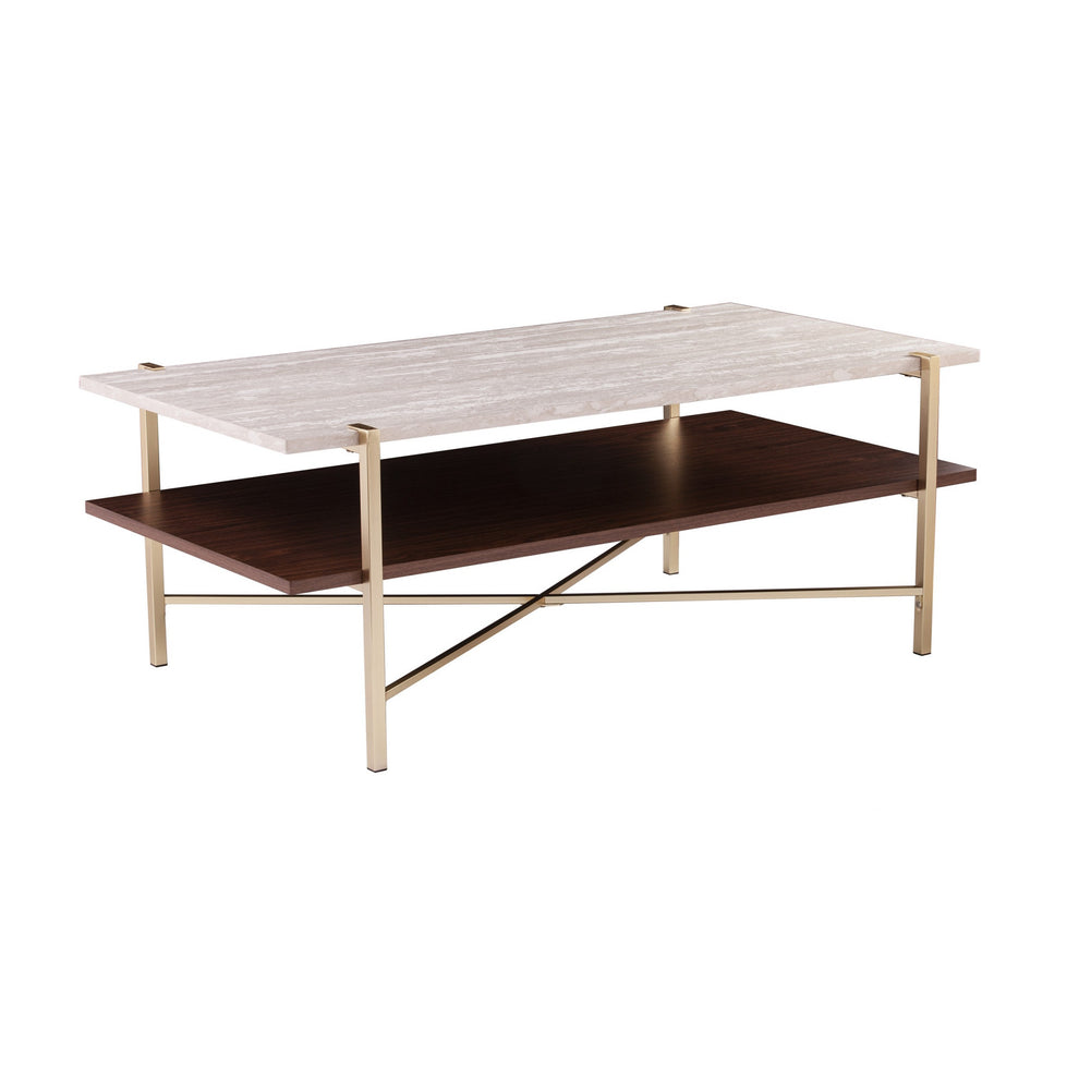 47" Brass Manufactured Wood And Metal Rectangular Coffee Table By Homeroots | Coffee Tables | Modishstore - 3