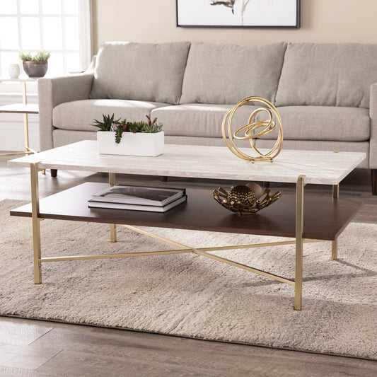 47" Brass Manufactured Wood And Metal Rectangular Coffee Table By Homeroots | Coffee Tables | Modishstore