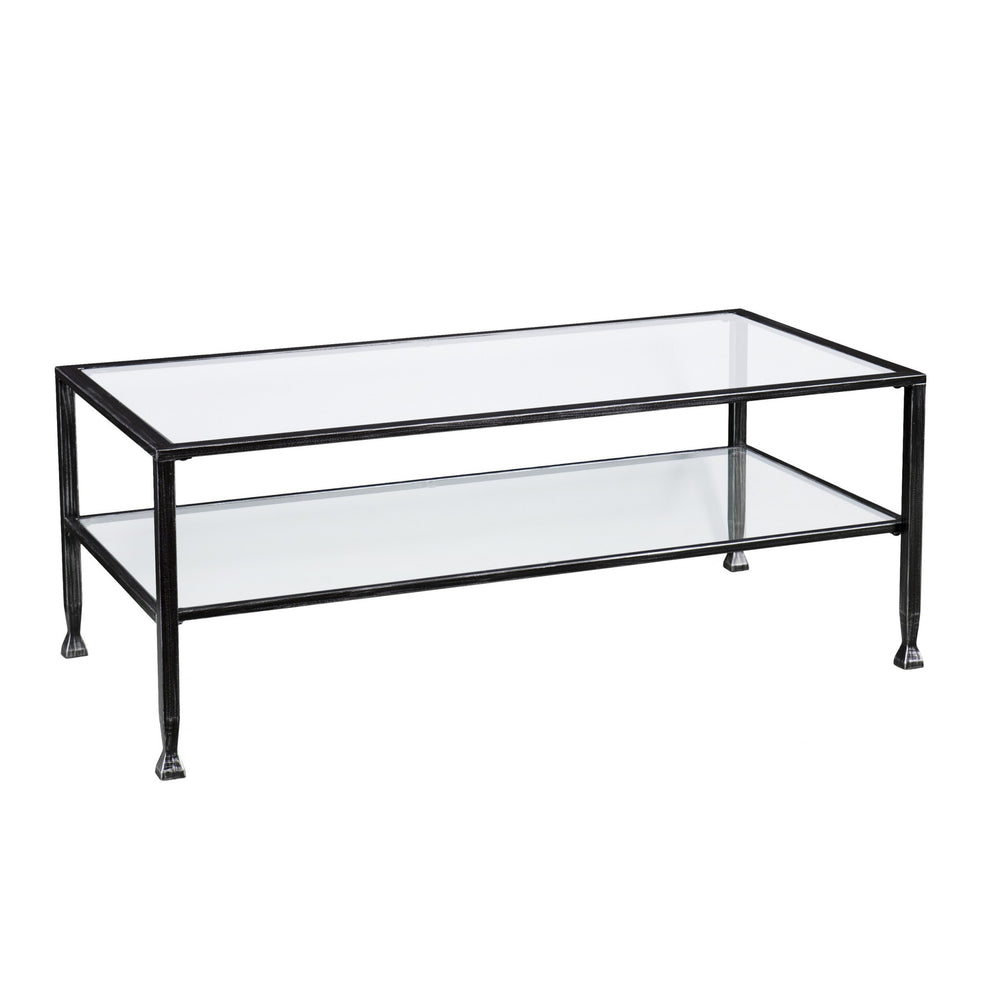 48" Black Glass And Metal Rectangular Coffee Table By Homeroots | Coffee Tables | Modishstore - 2