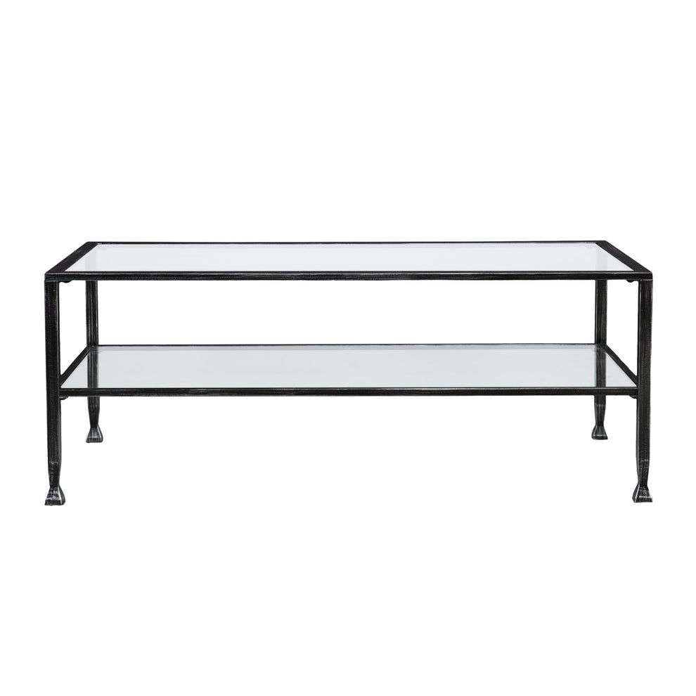 48" Black Glass And Metal Rectangular Coffee Table By Homeroots | Coffee Tables | Modishstore - 5