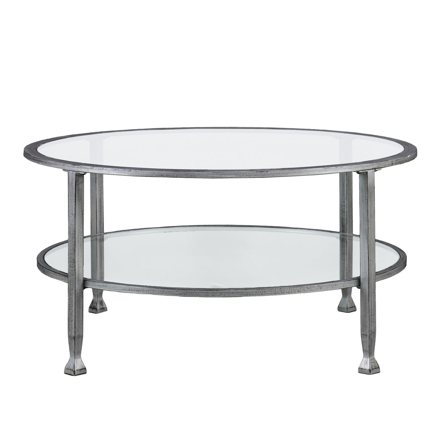 36" Silver Glass And Metal Round Coffee Table By Homeroots | Coffee Tables | Modishstore
