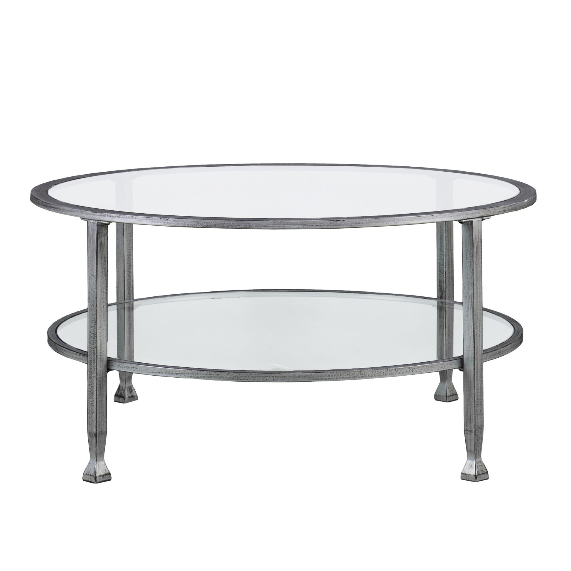36" Silver Glass And Metal Round Coffee Table By Homeroots | Coffee Tables | Modishstore - 4