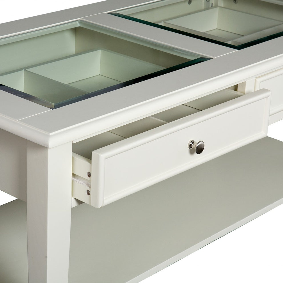 44" Off And White And Off-White Glass And Metal Rectangular Coffee Table By Homeroots | Coffee Tables | Modishstore - 6