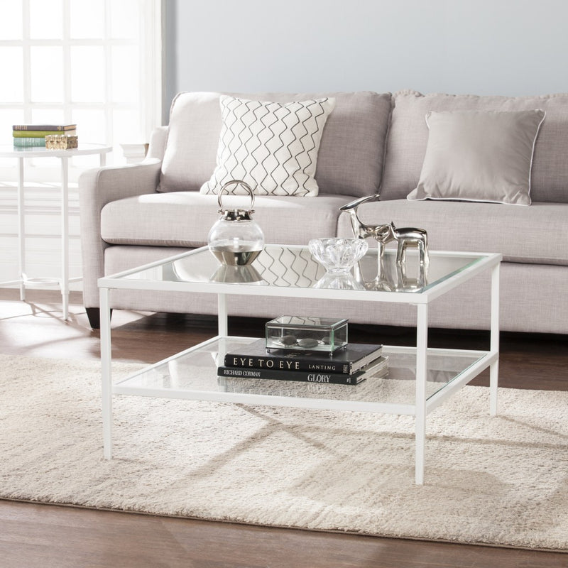 32" White Glass And Metal Square Coffee Table By Homeroots | Coffee Tables | Modishstore