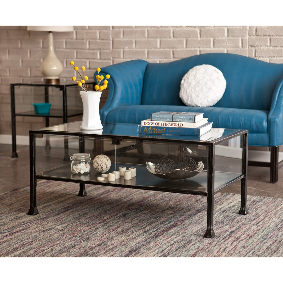 43" Black Glass And Metal Rectangular Coffee Table By Homeroots | Coffee Tables | Modishstore - 7