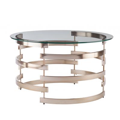 32" Champagne Glass And Metal Round Coffee Table By Homeroots | Coffee Tables | Modishstore - 2