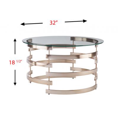 32" Champagne Glass And Metal Round Coffee Table By Homeroots | Coffee Tables | Modishstore - 7
