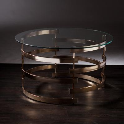 32" Champagne Glass And Metal Round Coffee Table By Homeroots | Coffee Tables | Modishstore - 3