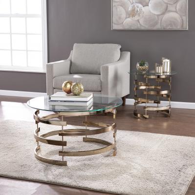 32" Champagne Glass And Metal Round Coffee Table By Homeroots | Coffee Tables | Modishstore - 6