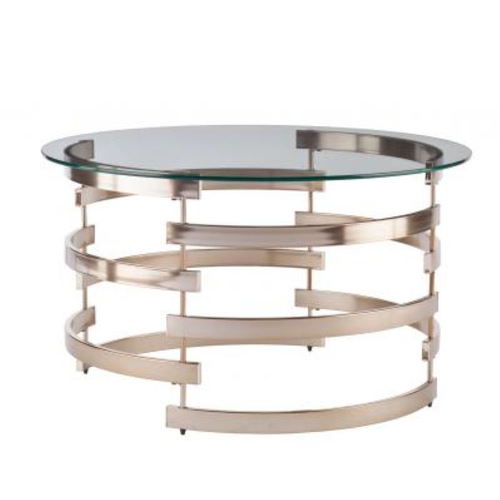 32" Champagne Glass And Metal Round Coffee Table By Homeroots | Coffee Tables | Modishstore - 4
