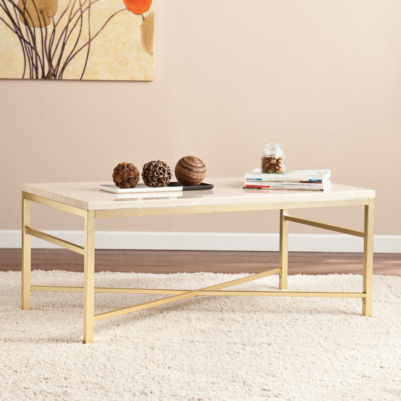 42" Off White Manufactured Wood And Metal Rectangular Coffee Table By Homeroots | Coffee Tables | Modishstore