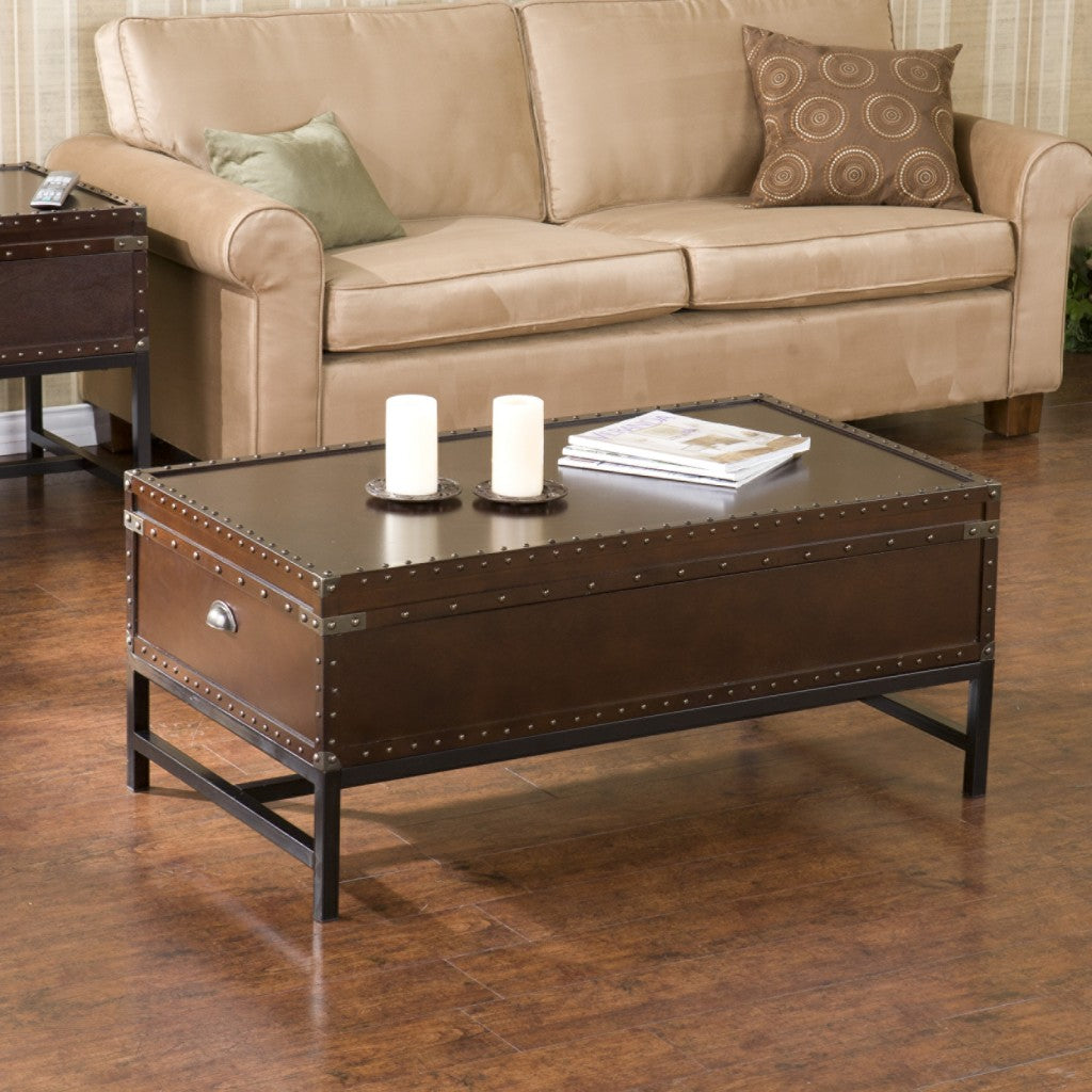 42" Brown Manufactured Wood And Metal Rectangular Coffee Table By Homeroots | Coffee Tables | Modishstore - 8