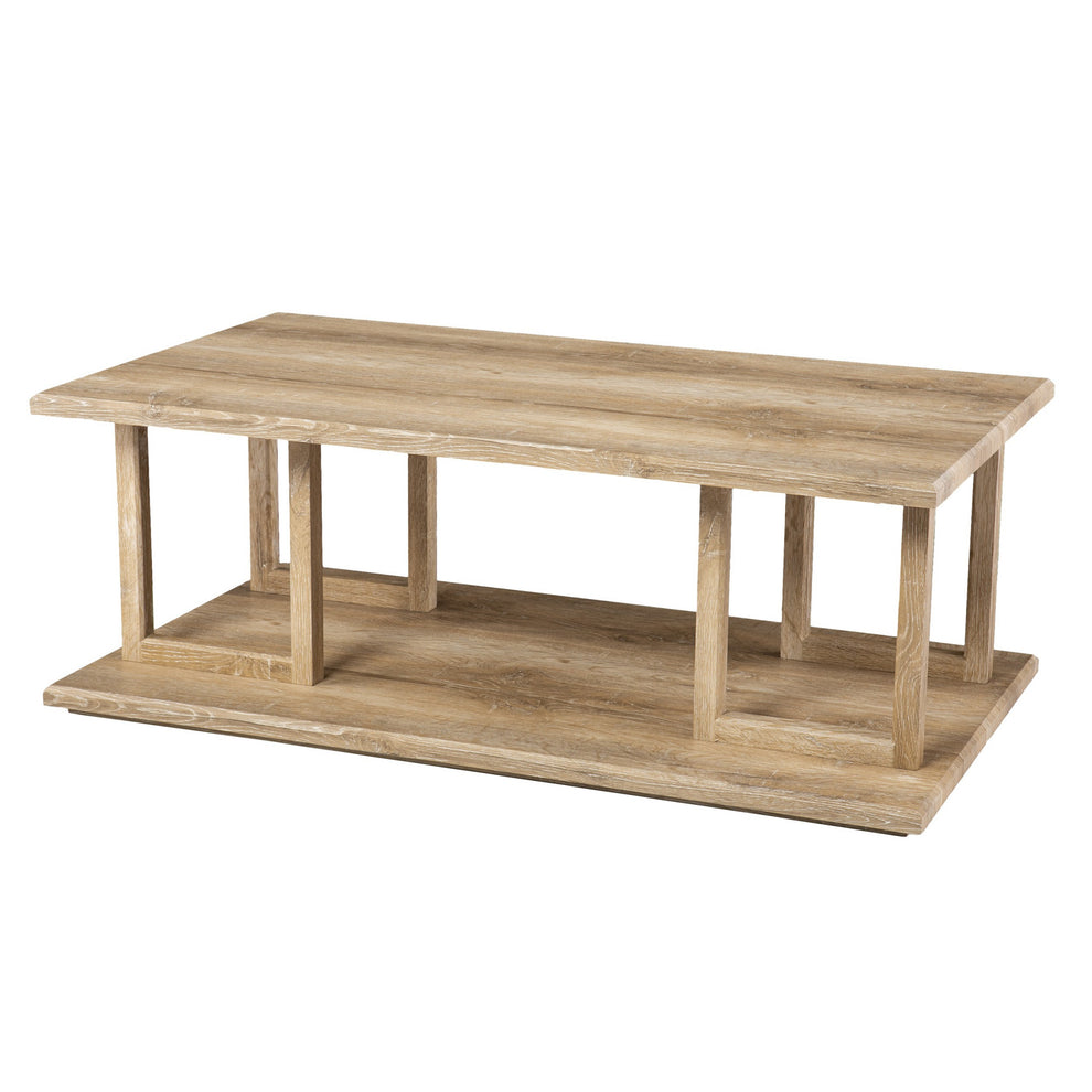 42" Natural Light Brown Wood Two Tier Rectangular Coffee Table By Homeroots | Coffee Tables | Modishstore - 2
