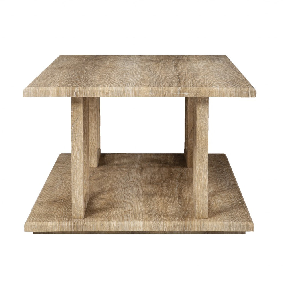 42" Natural Light Brown Wood Two Tier Rectangular Coffee Table By Homeroots | Coffee Tables | Modishstore - 3