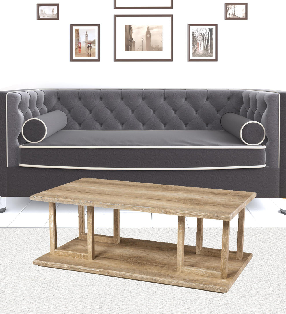 42" Natural Light Brown Wood Two Tier Rectangular Coffee Table By Homeroots | Coffee Tables | Modishstore - 7