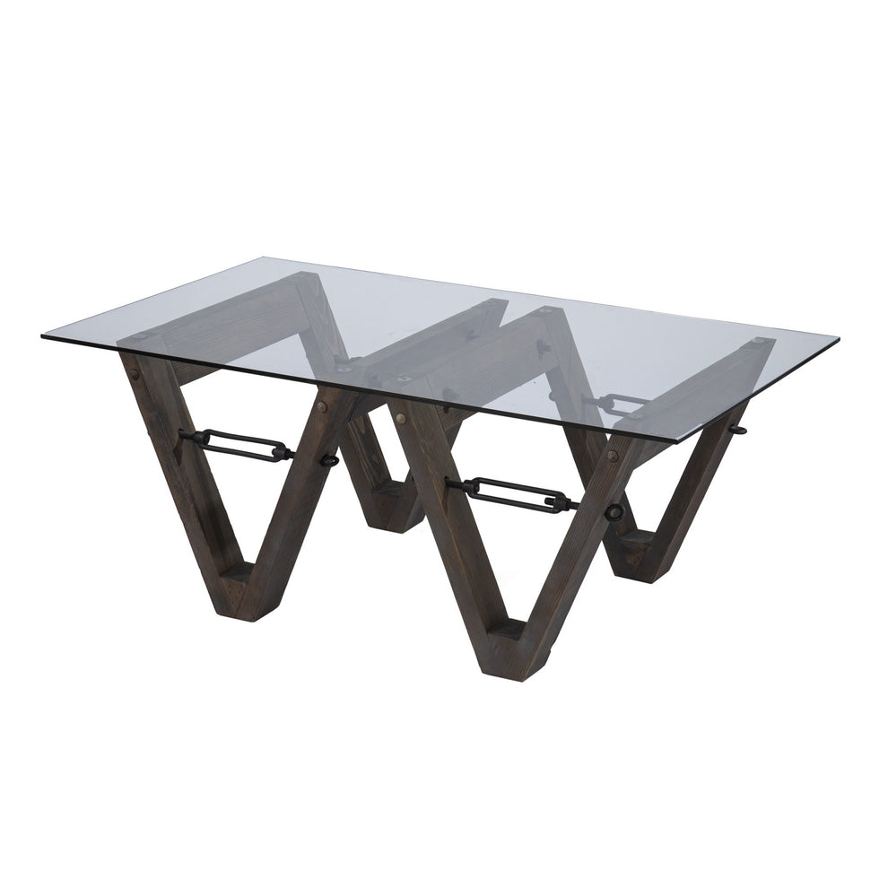 45" Brown Glass And Solid Wood Rectangular Coffee Table By Homeroots | Coffee Tables | Modishstore - 5