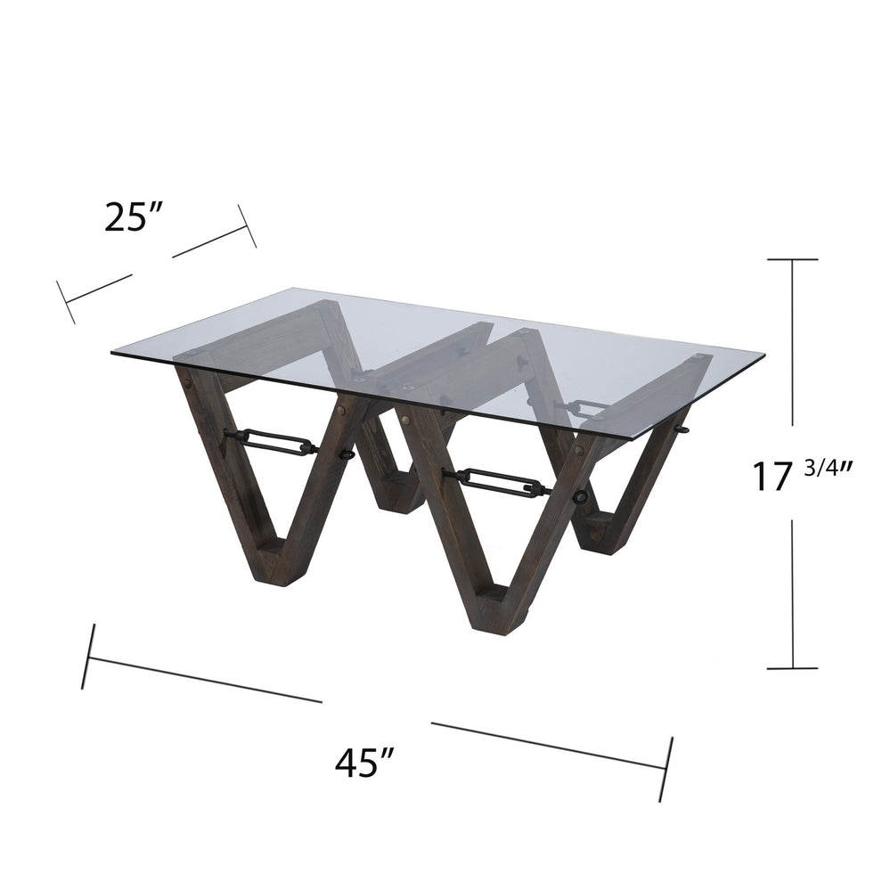 45" Brown Glass And Solid Wood Rectangular Coffee Table By Homeroots | Coffee Tables | Modishstore - 6