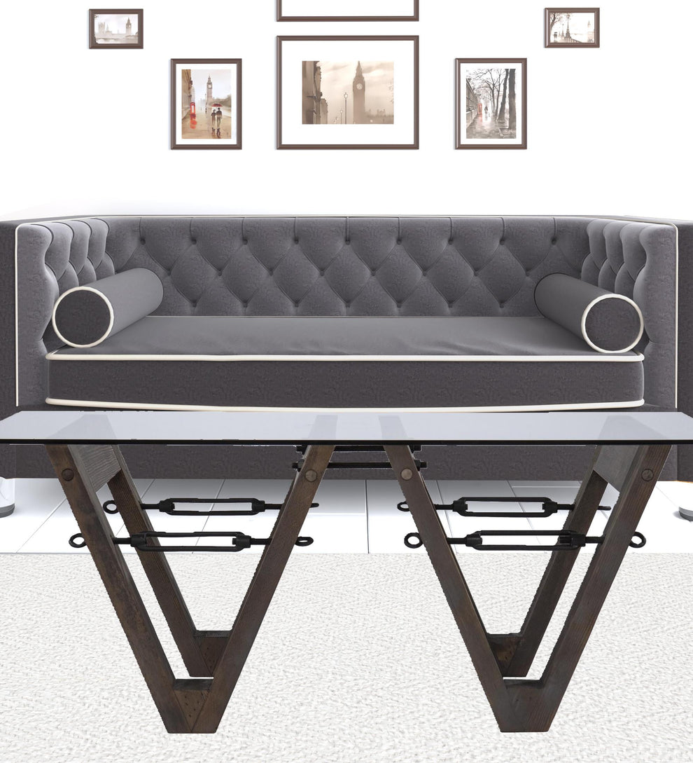 45" Brown Glass And Solid Wood Rectangular Coffee Table By Homeroots | Coffee Tables | Modishstore - 8