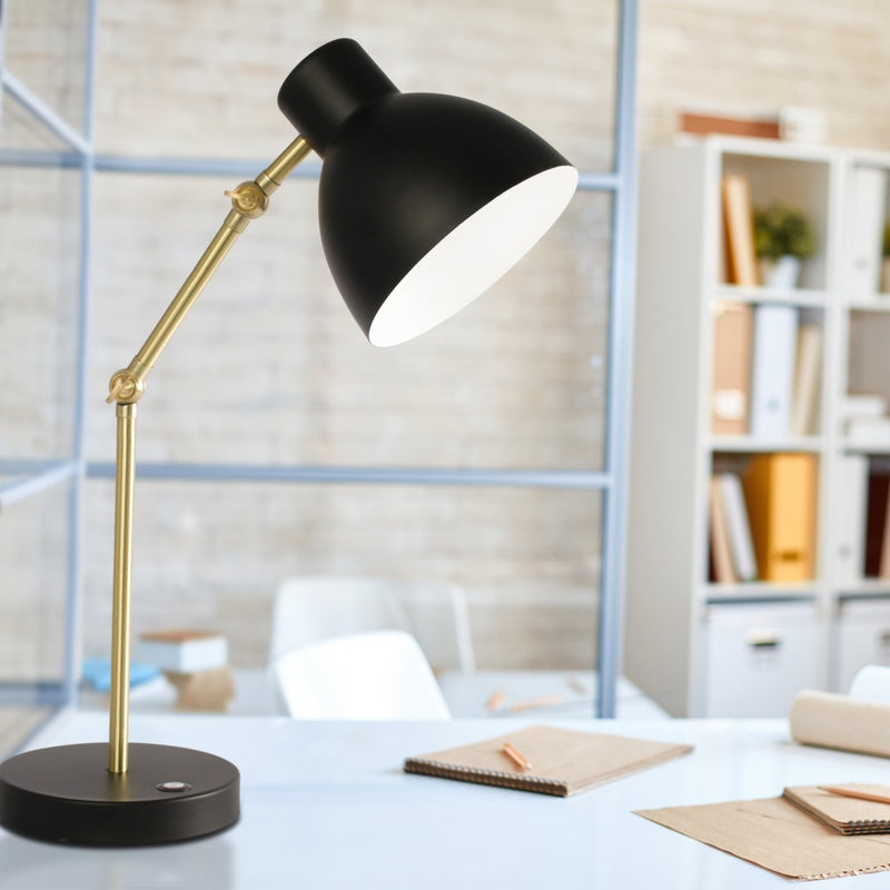 Matte Black and Gold Mod LED Adjustable Desk Lamp By Homeroots | Desk Lamps | Modishstore