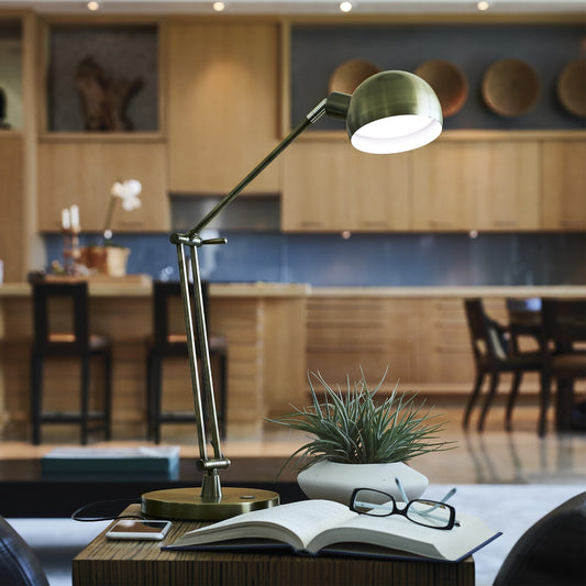 Shiny Satin Brass LED Adjustable Desk Lamp By Homeroots | Desk Lamps | Modishstore - 6