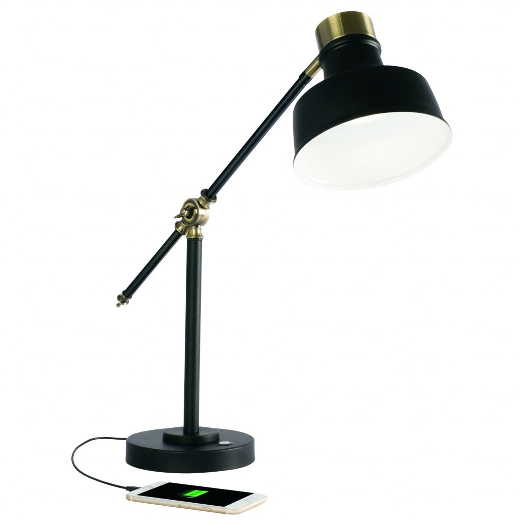 Matte Black and Antiqued Brass LED Adjustable Desk Lamp By Homeroots | Desk Lamps | Modishstore