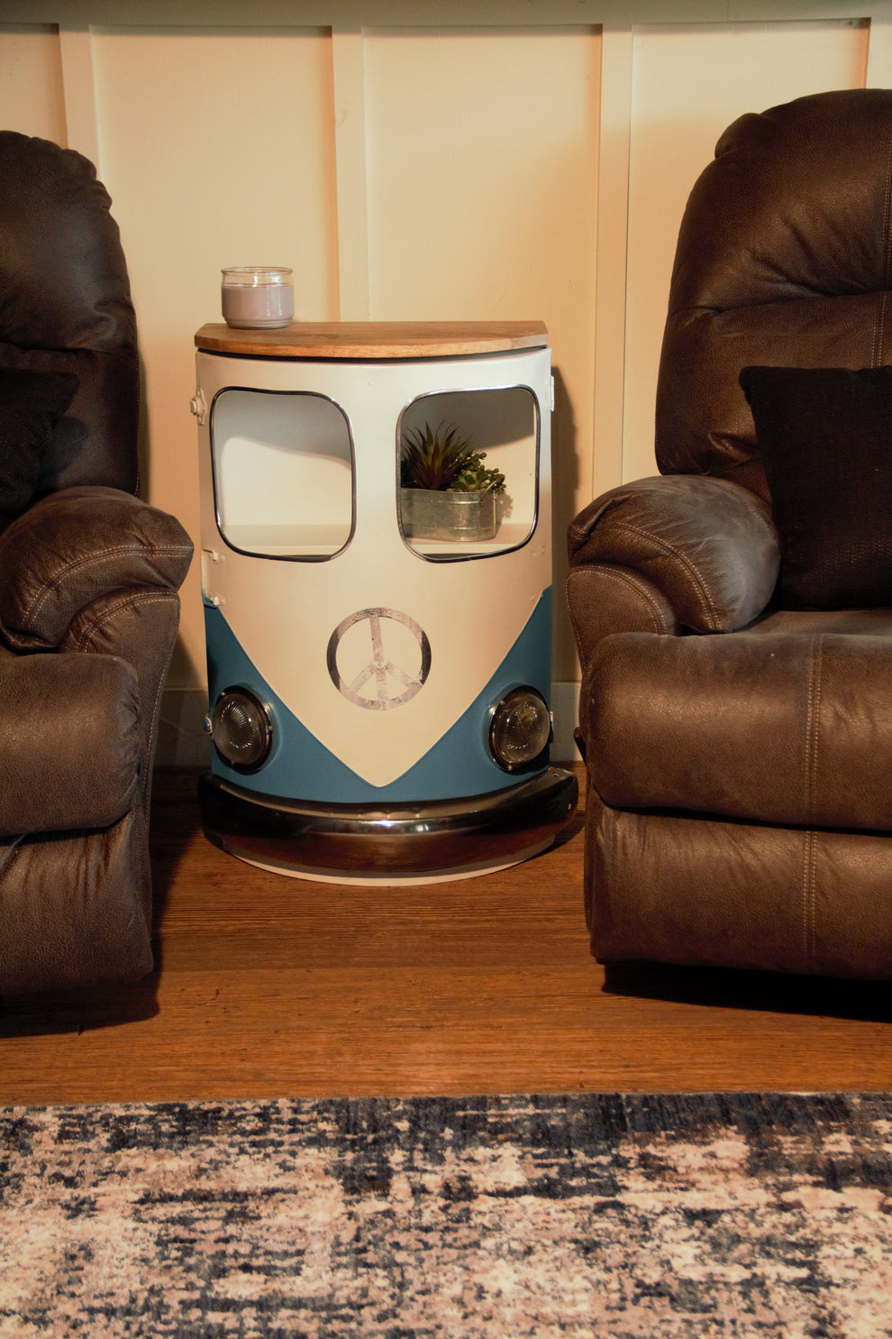 Modern Blue Metal And Wood Hippy Van Side Table By Homeroots | End Tables | Modishstore - 5