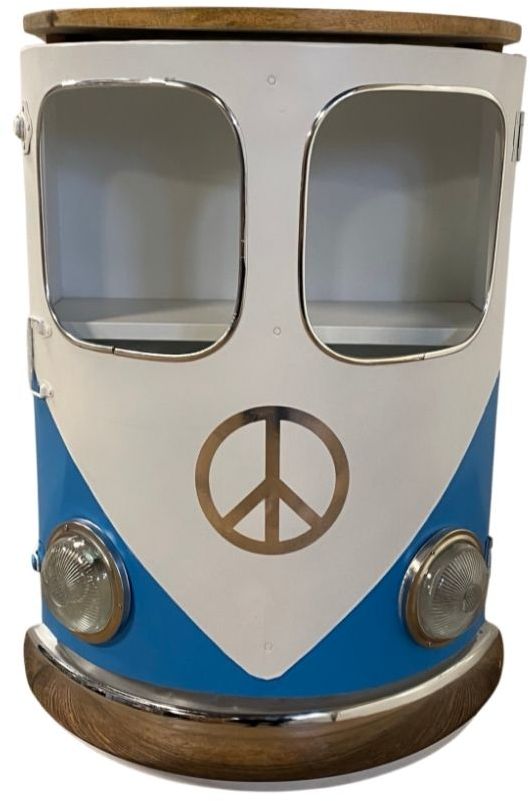 Modern Blue Metal And Wood Hippy Van Side Table By Homeroots | End Tables | Modishstore - 6