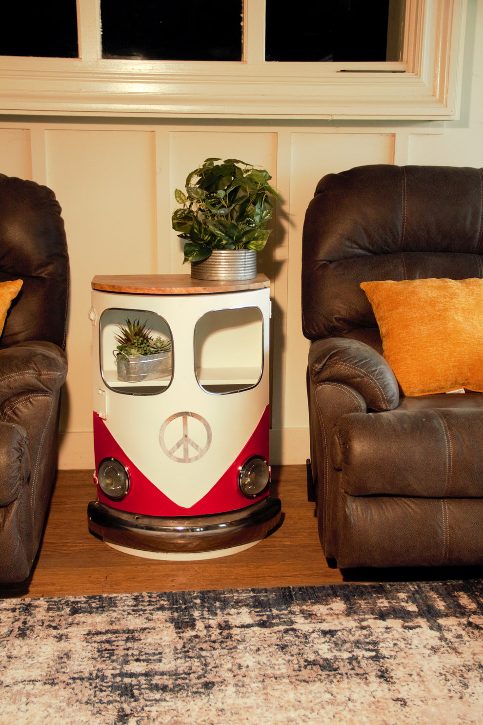 Modern Blue Metal And Wood Hippy Van Side Table By Homeroots | End Tables | Modishstore