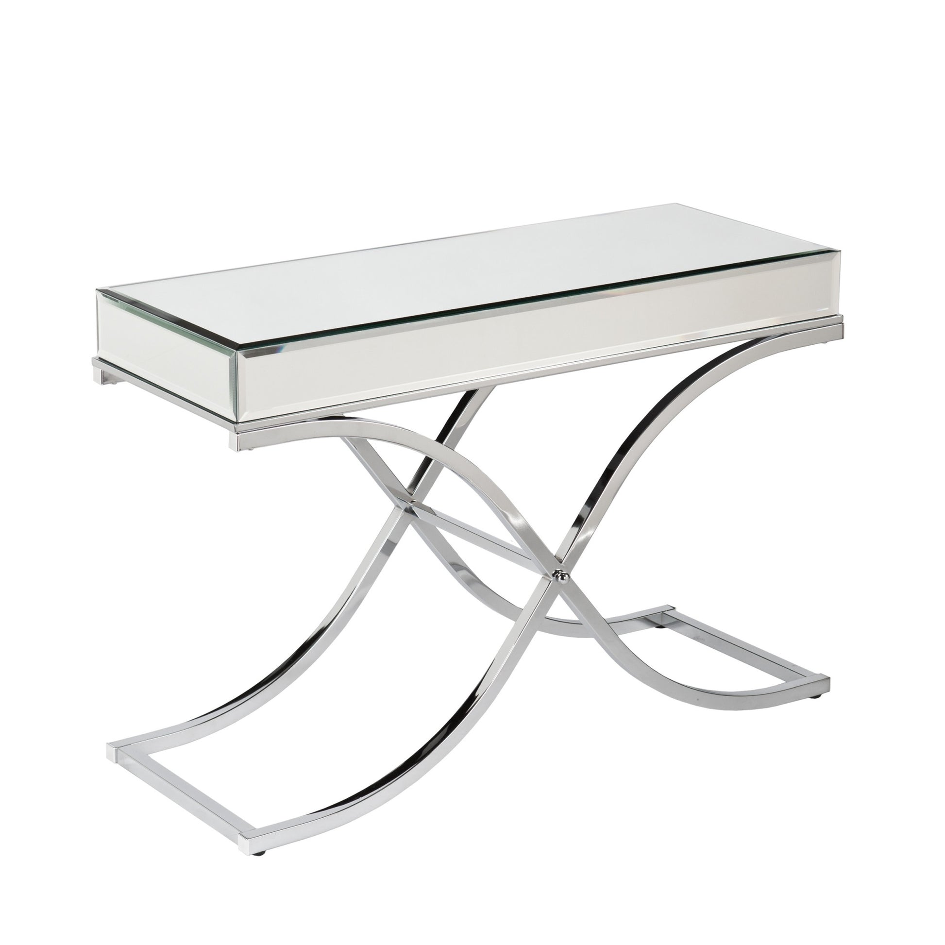 42" Silver Mirrored Glass Cross Leg Console Table By Homeroots | Console Tables | Modishstore