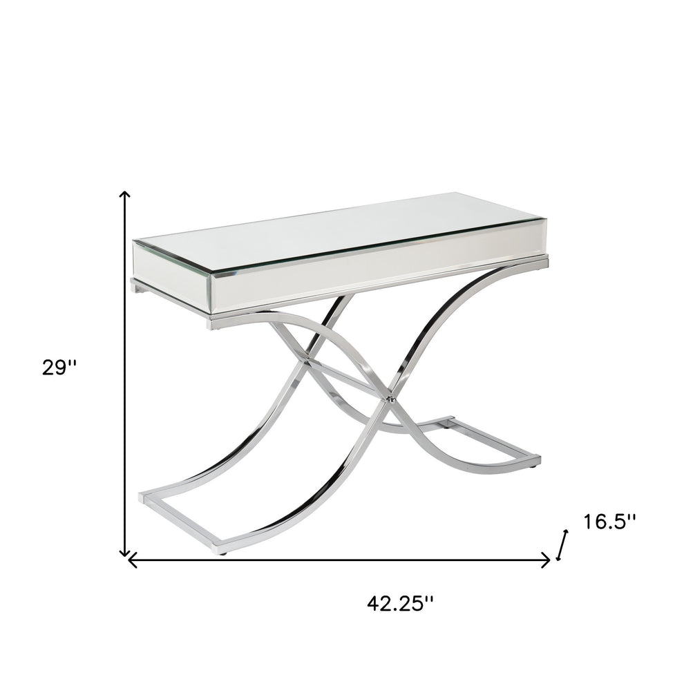 42" Silver Mirrored Glass Cross Leg Console Table By Homeroots | Console Tables | Modishstore - 5