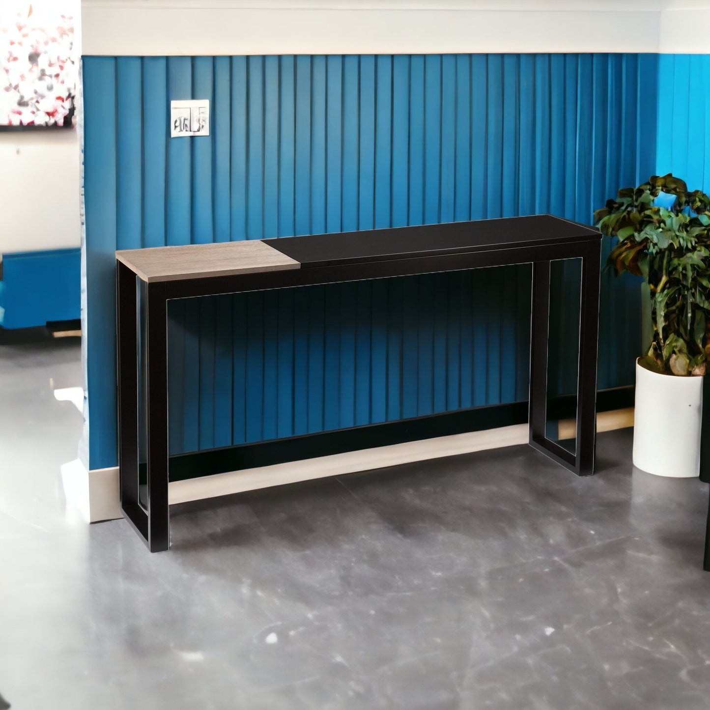 56" Natural and Black and Black Sled Console Table By Homeroots | Console Tables | Modishstore - 3