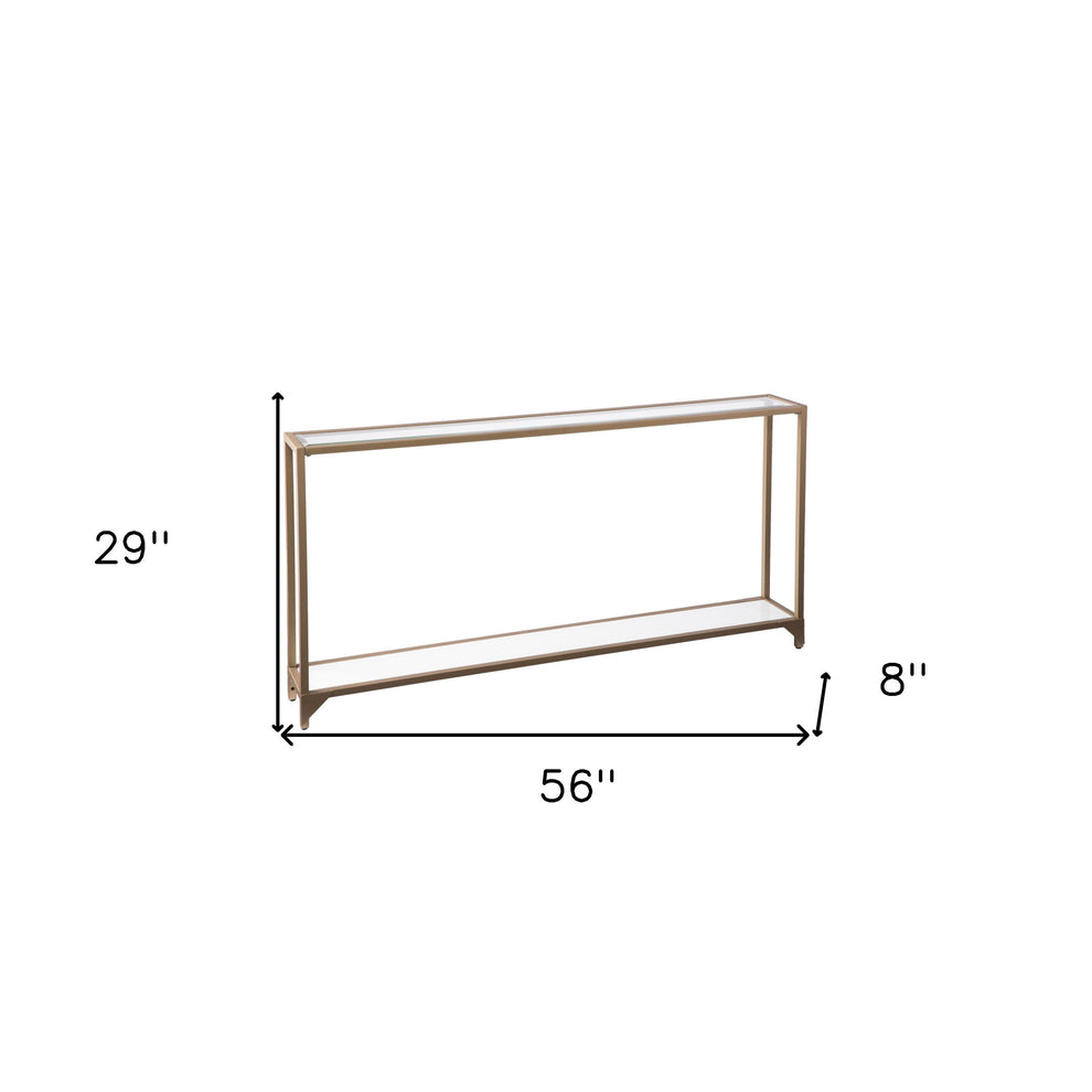 56" Clear and Gold Glass Floor Shelf Console Table With Storage By Homeroots | Console Tables | Modishstore - 9