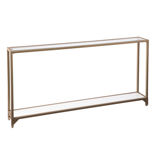 56" Clear and Gold Glass Floor Shelf Console Table With Storage By Homeroots | Console Tables | Modishstore