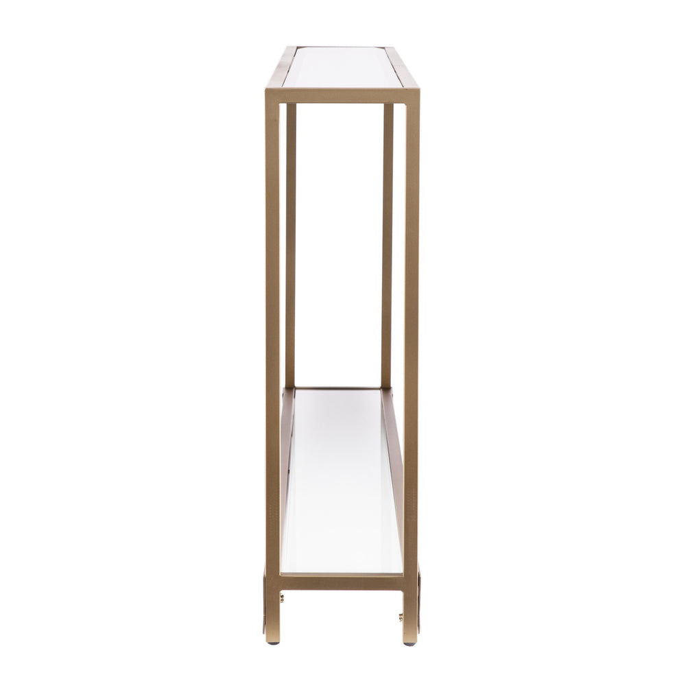 56" Clear and Gold Glass Floor Shelf Console Table With Storage By Homeroots | Console Tables | Modishstore - 3
