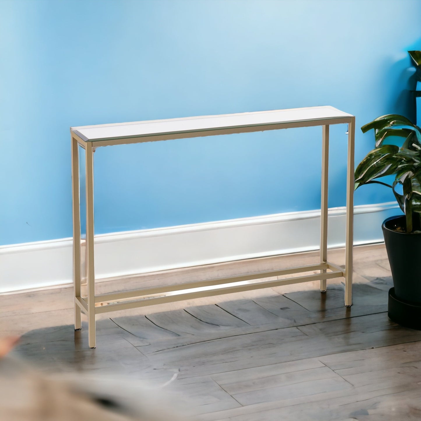 36" Silver and Gold Mirrored Glass Console Table By Homeroots