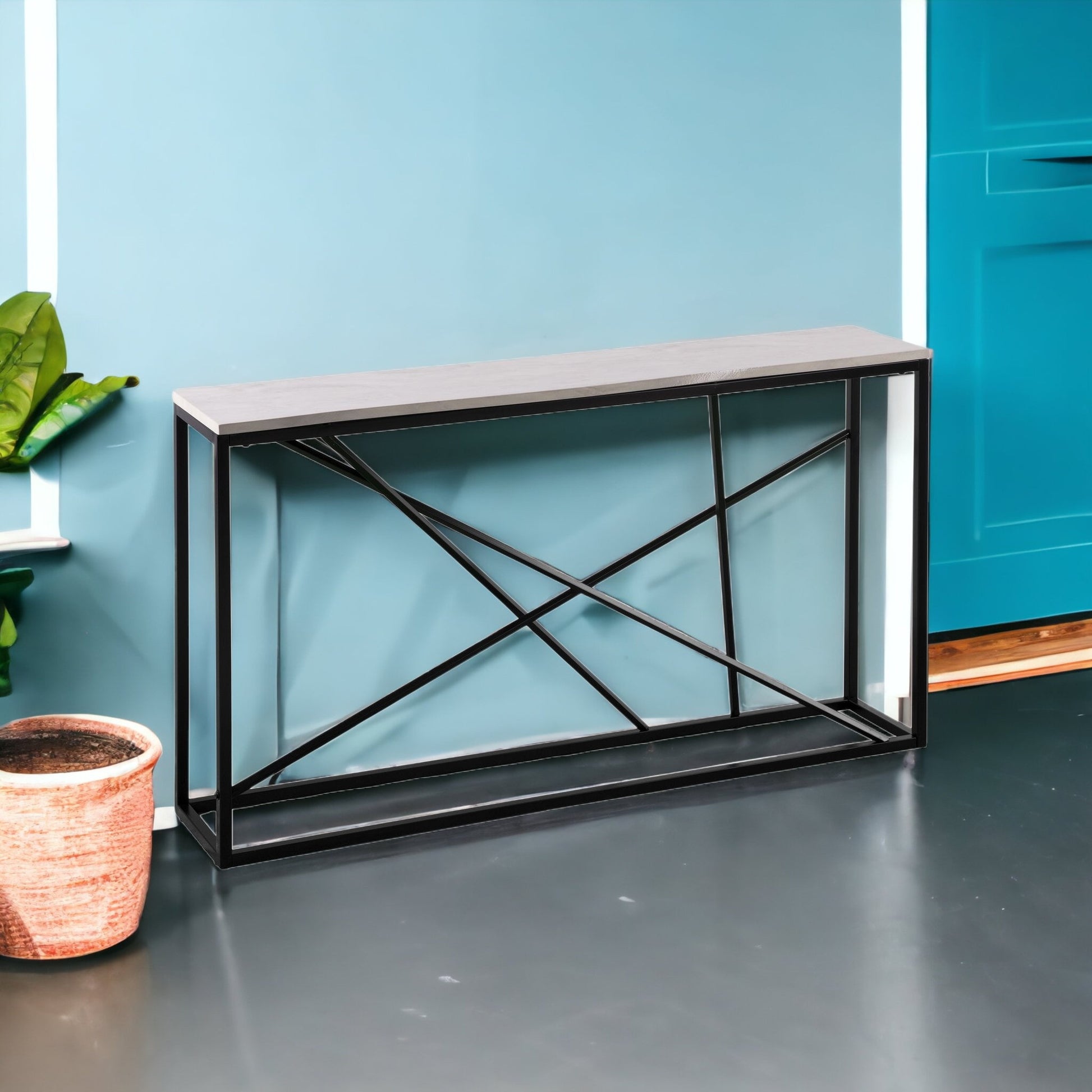 52" White and Black Faux Marble Frame Console Table By Homeroots | Console Tables | Modishstore - 6