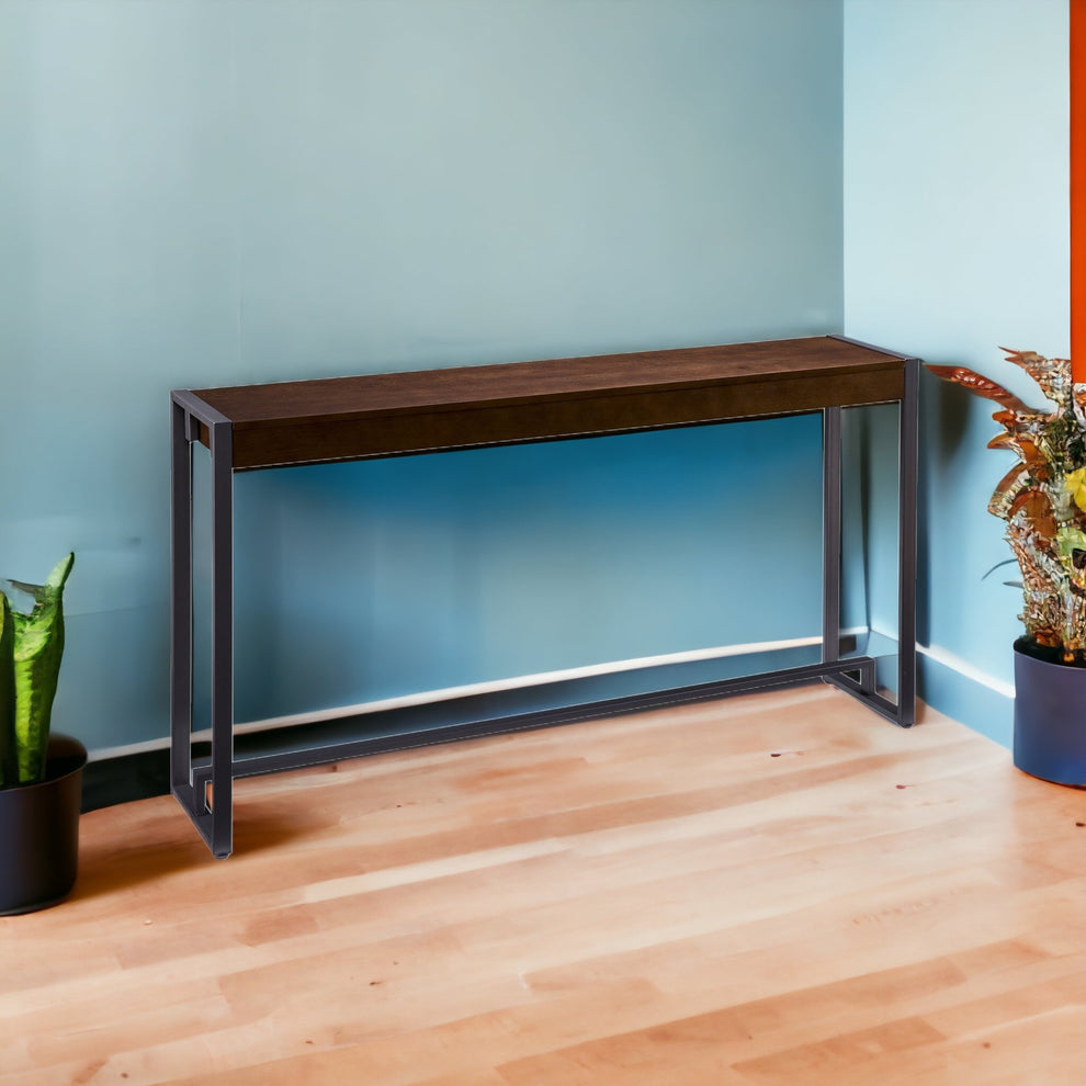 54" Dark Brown and Gunmetal Sled Console Table By Homeroots | Console Tables | Modishstore - 2