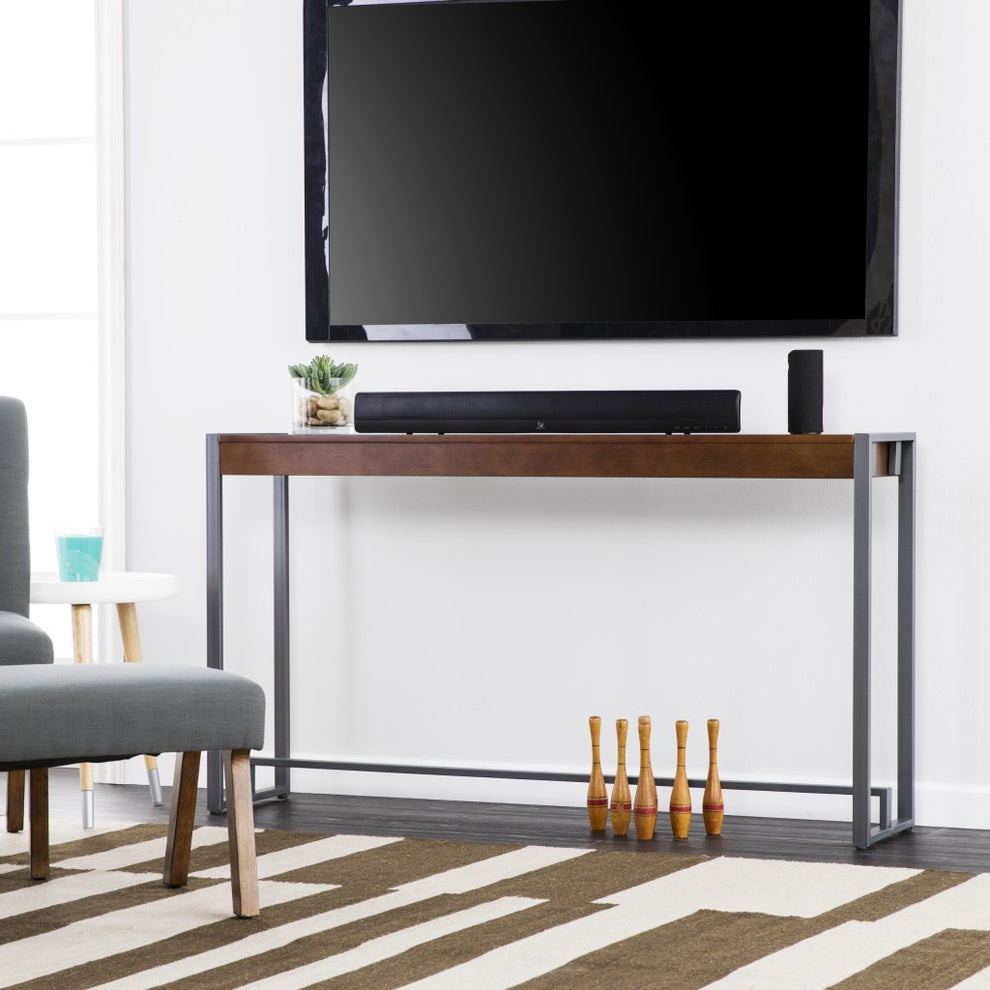 54" Dark Brown and Gunmetal Sled Console Table By Homeroots | Console Tables | Modishstore - 8