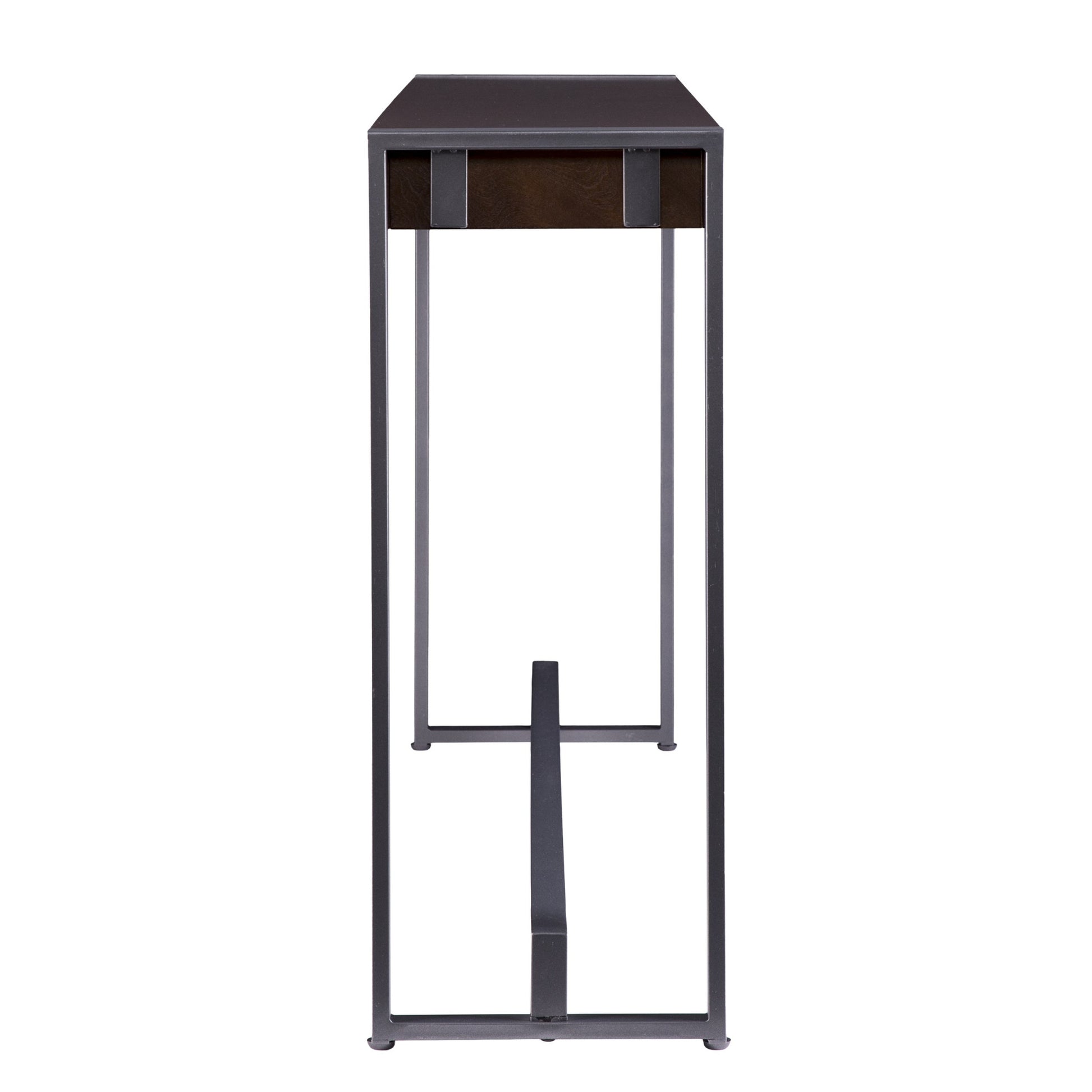 54" Dark Brown and Gunmetal Sled Console Table By Homeroots | Console Tables | Modishstore - 4