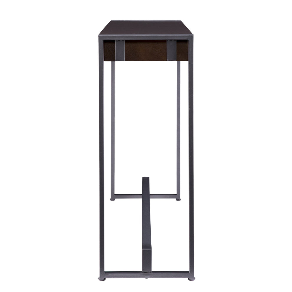 54" Dark Brown and Gunmetal Sled Console Table By Homeroots | Console Tables | Modishstore - 4