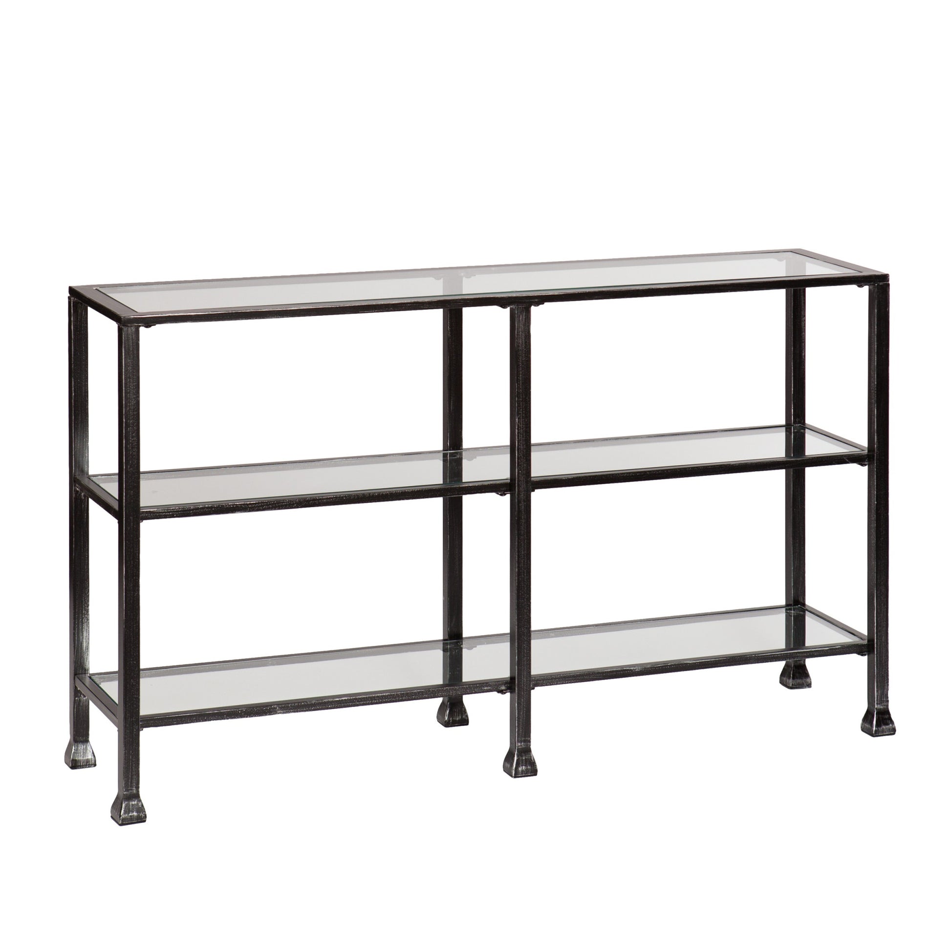 49" Clear and Black Glass Distressed Floor Shelf Console Table With Storage By Homeroots | Console Tables | Modishstore