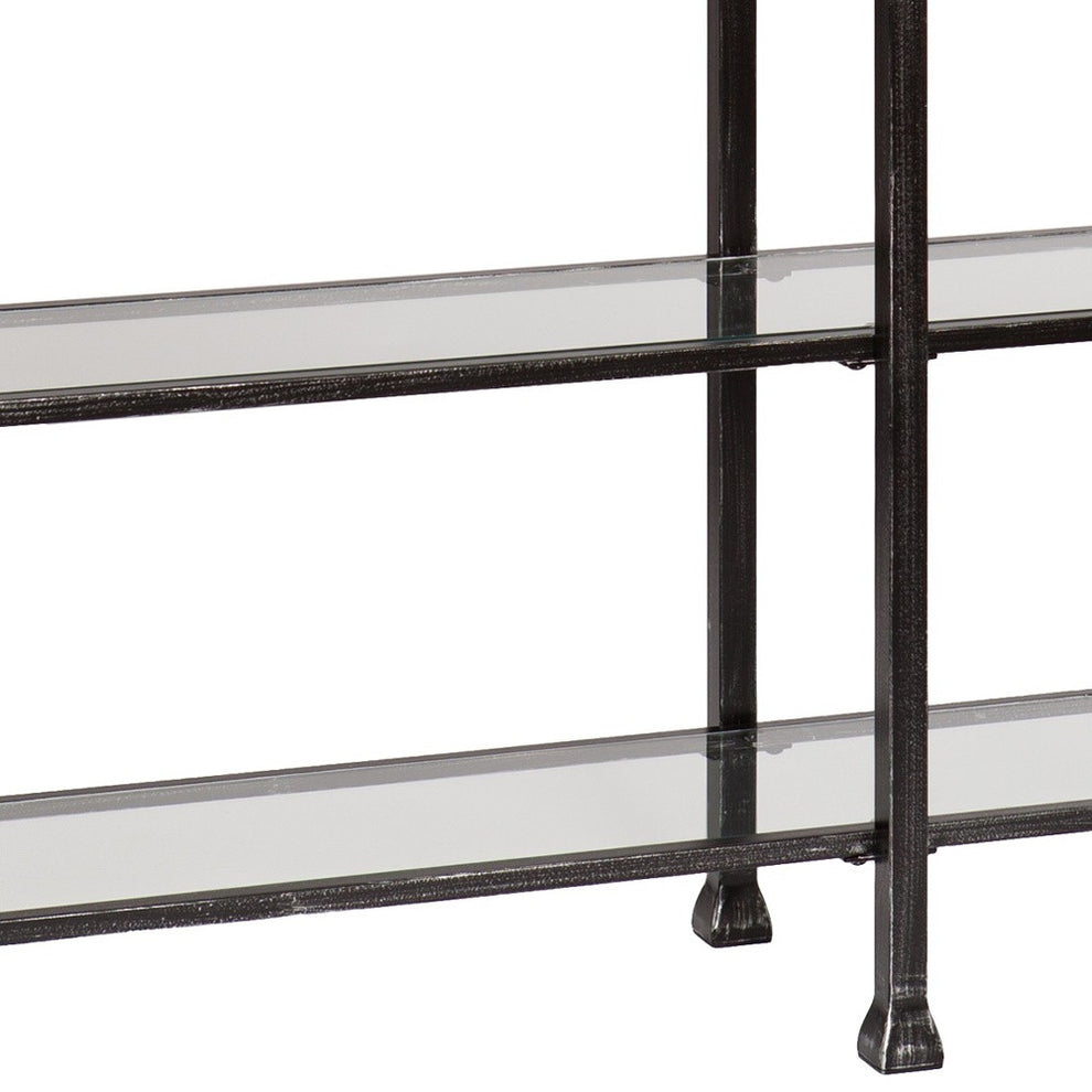 49" Clear and Black Glass Distressed Floor Shelf Console Table With Storage By Homeroots | Console Tables | Modishstore - 3