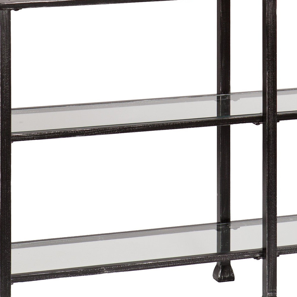 49" Clear and Black Glass Distressed Floor Shelf Console Table With Storage By Homeroots | Console Tables | Modishstore - 4