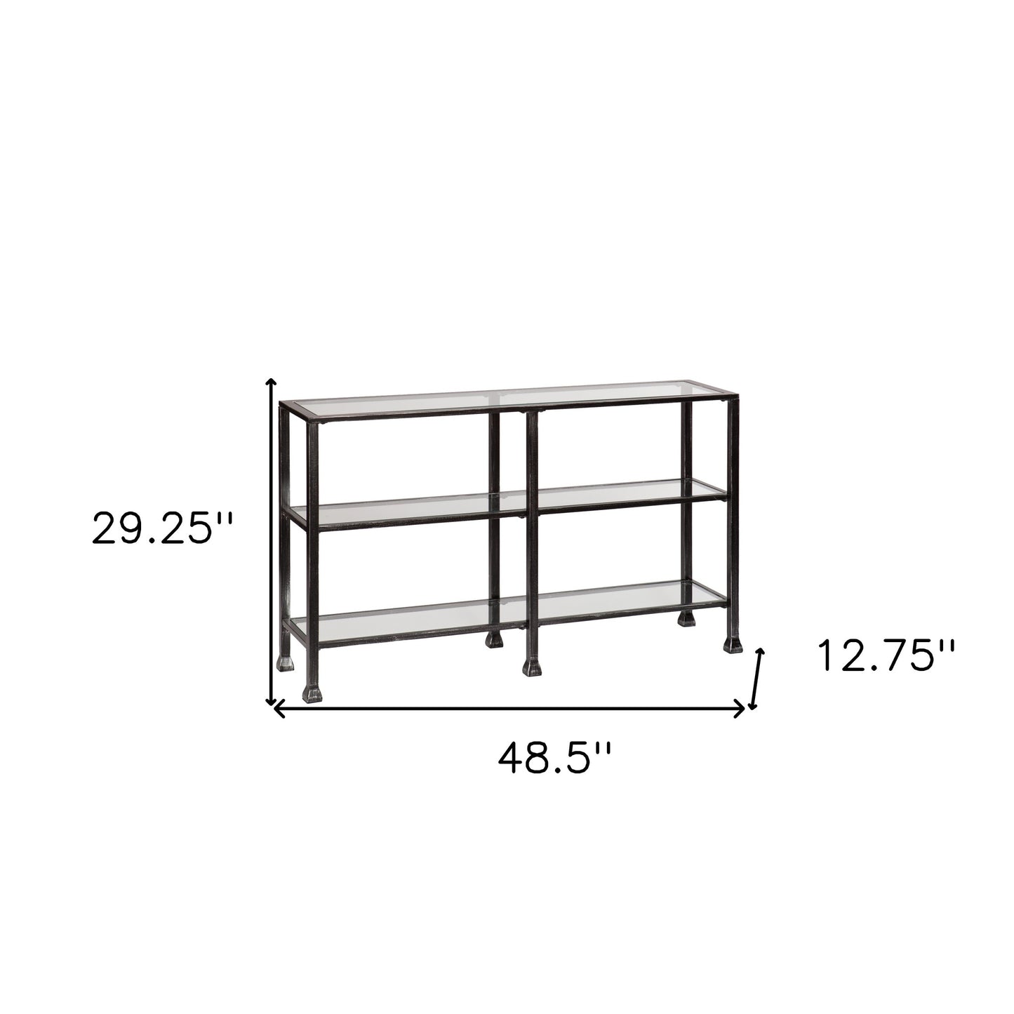 49" Clear and Black Glass Distressed Floor Shelf Console Table With Storage By Homeroots