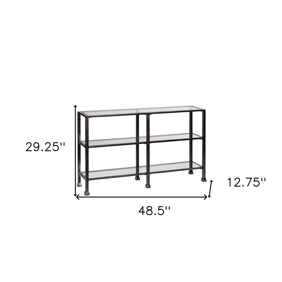 49" Clear and Black Glass Distressed Floor Shelf Console Table With Storage By Homeroots | Console Tables | Modishstore - 6