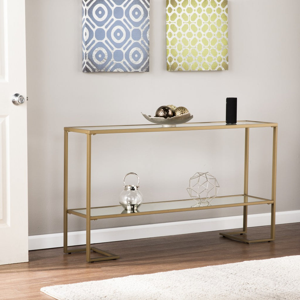 52" Clear and Gold Glass Mirrored Frame Console Table With Storage By Homeroots | Console Tables | Modishstore - 7