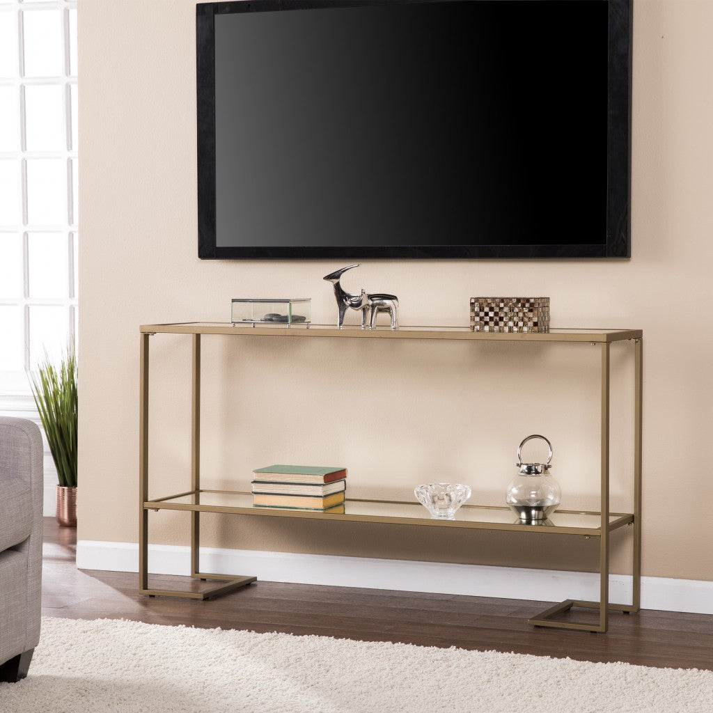 52" Clear and Gold Glass Mirrored Frame Console Table With Storage By Homeroots | Console Tables | Modishstore - 8