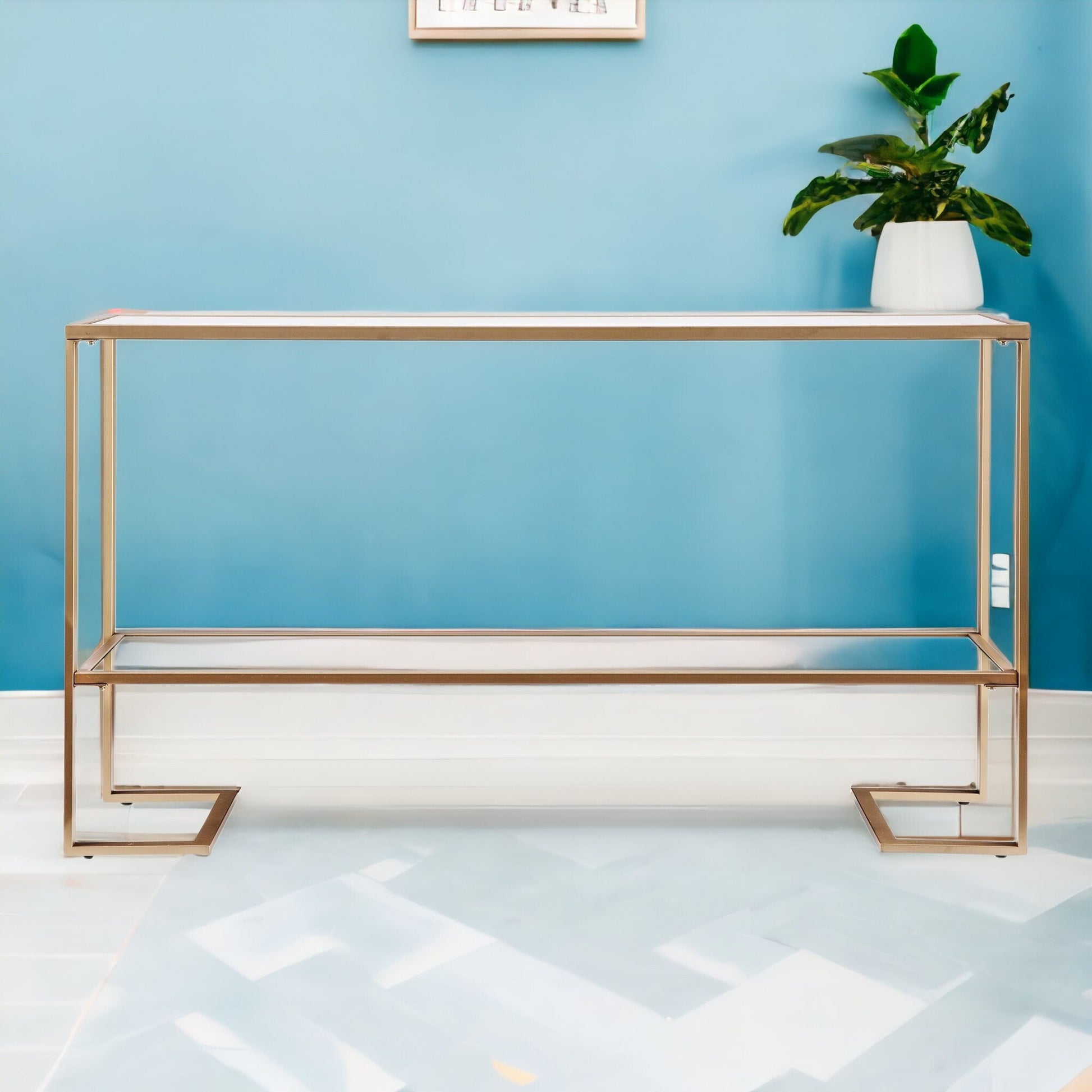 52" Clear and Gold Glass Mirrored Frame Console Table With Storage By Homeroots | Console Tables | Modishstore - 6