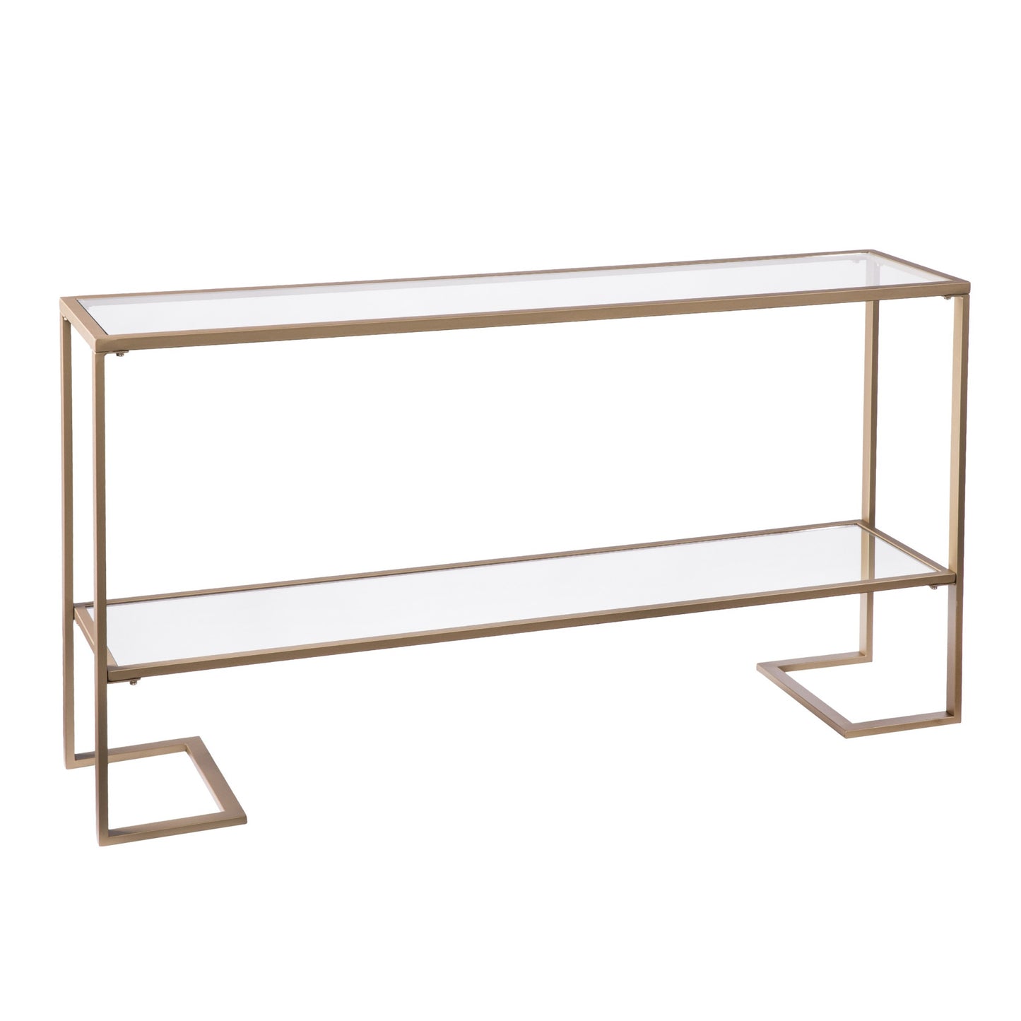 52" Clear and Gold Glass Mirrored Frame Console Table With Storage By Homeroots
