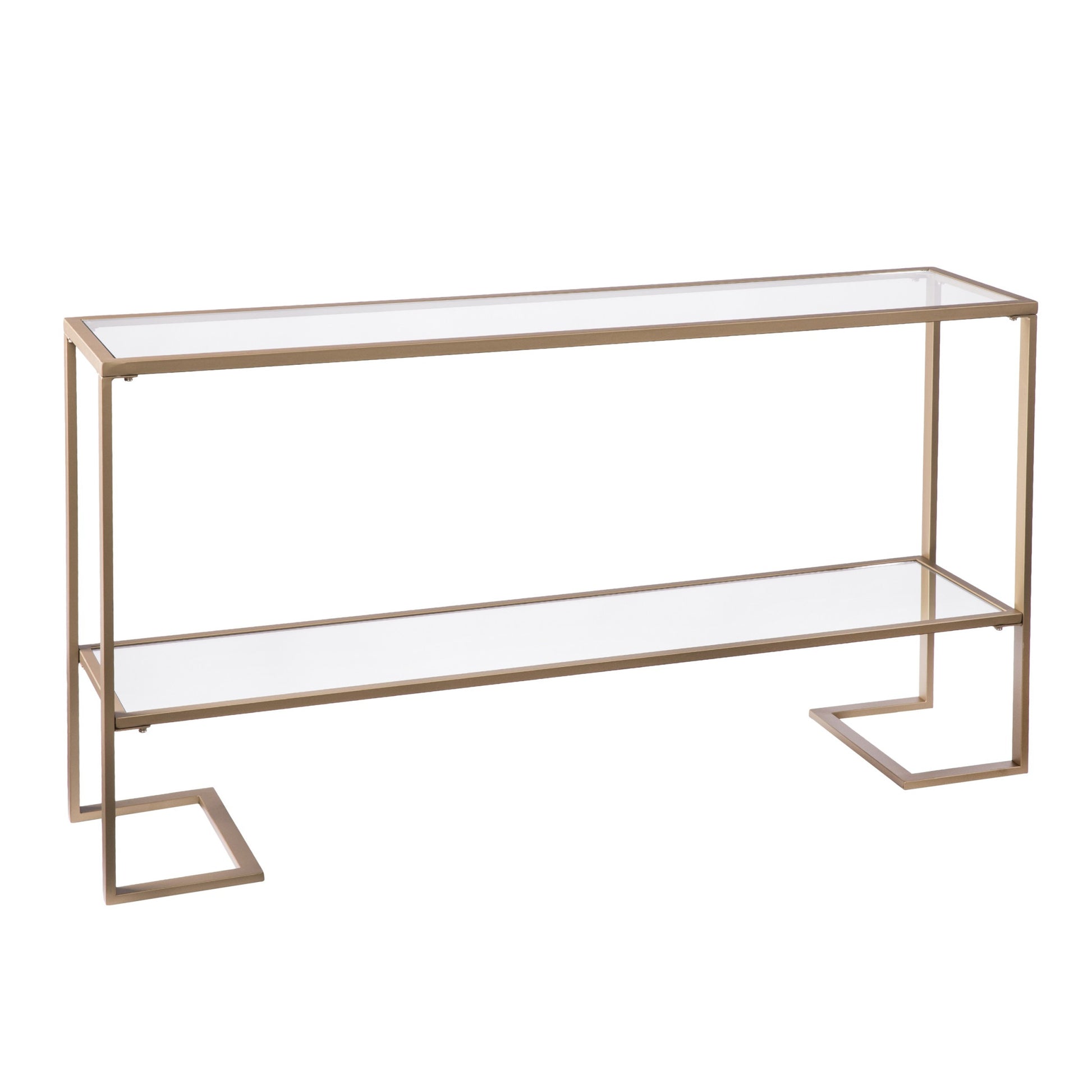 52" Clear and Gold Glass Mirrored Frame Console Table With Storage By Homeroots | Console Tables | Modishstore - 3